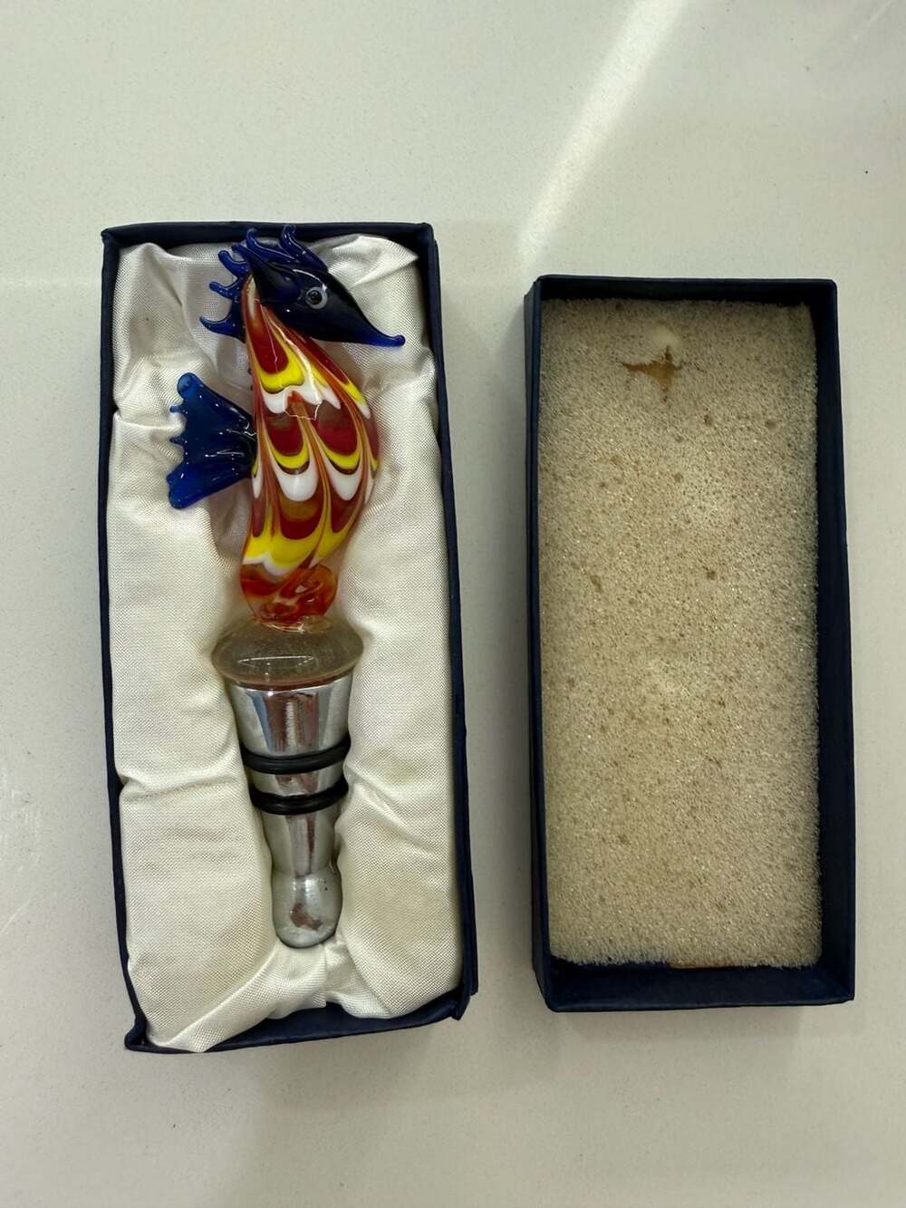 Hand Blown Art Glass Seahorse Wine Bottle Stopper in Gift Box